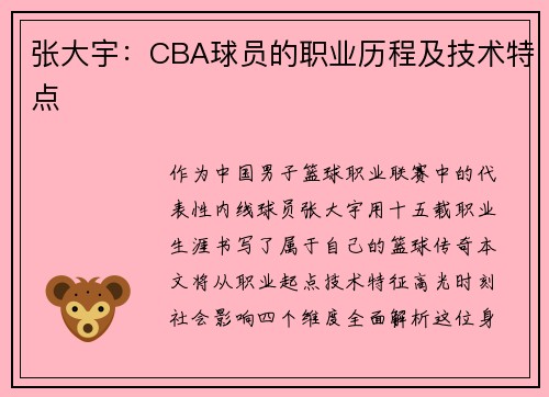 张大宇：CBA球员的职业历程及技术特点